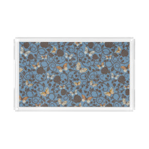 pattern with roses and butterfly acrylic tray