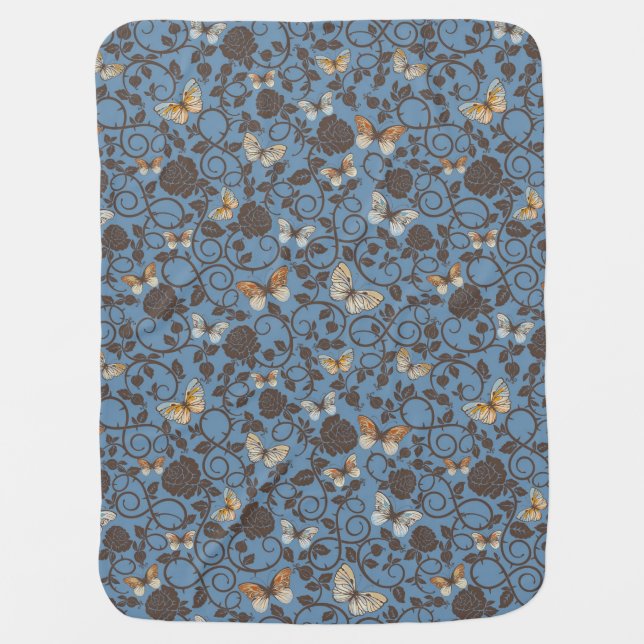 pattern with roses and butterfly baby blanket (Front)