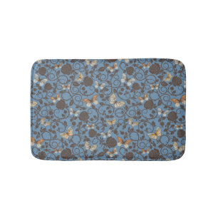 pattern with roses and butterfly bathroom mat