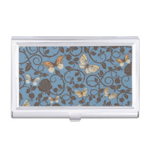 pattern with roses and butterfly business card holder