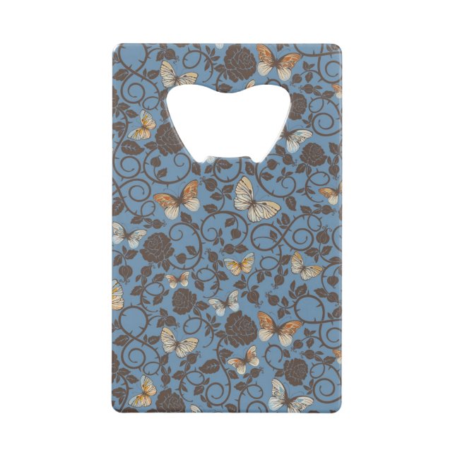pattern with roses and butterfly credit card bottle opener (Front)
