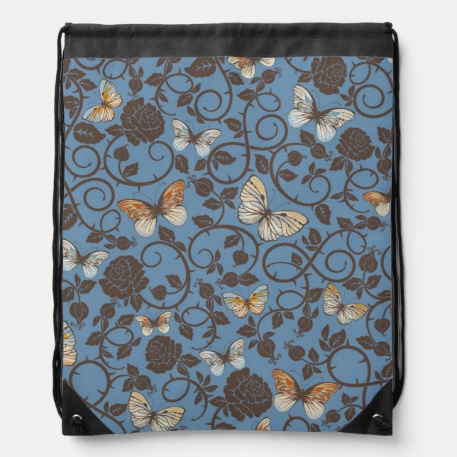 pattern with roses and butterfly drawstring bag (Front)