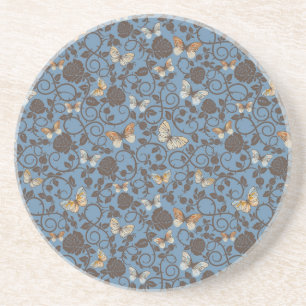 pattern with roses and butterfly drink coaster