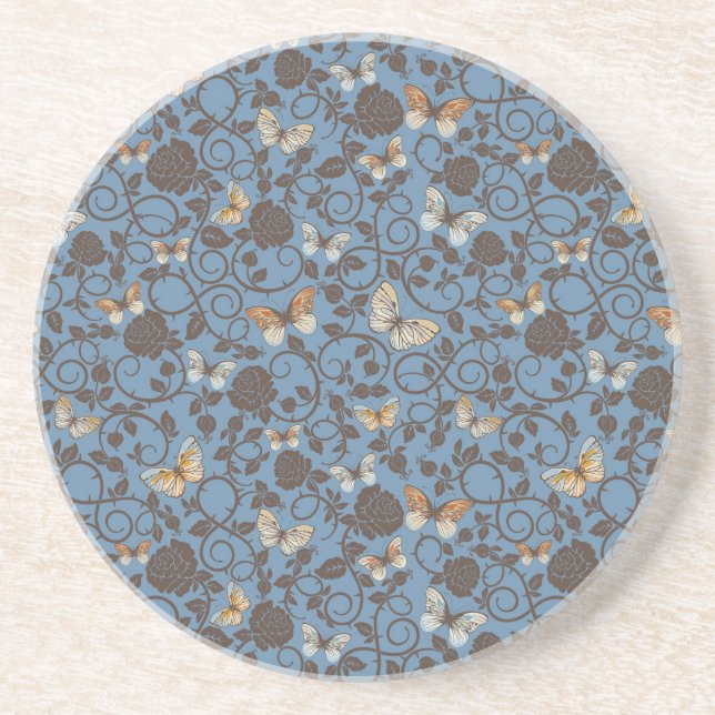 pattern with roses and butterfly drink coaster (Front)