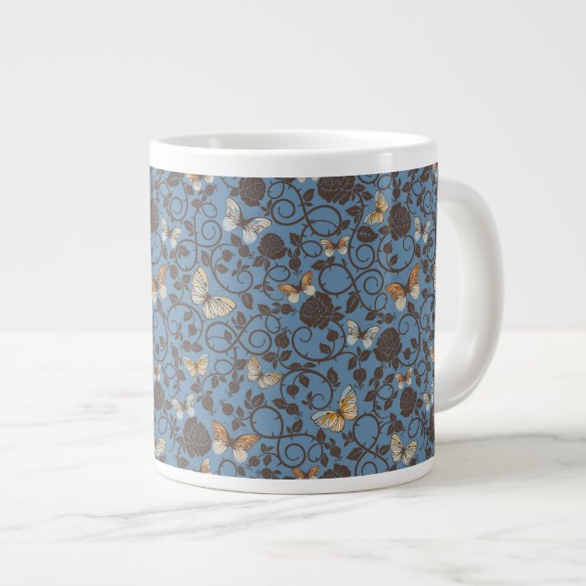 pattern with roses and butterfly giant coffee mug (Front Right)