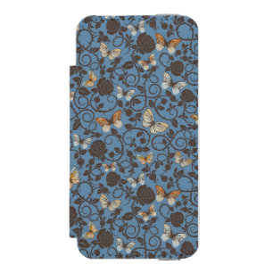 pattern with roses and butterfly wallet case for iPhone SE/5/5s