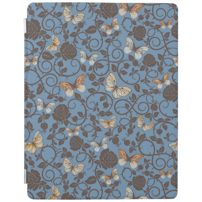 pattern with roses and butterfly iPad smart cover (Front)