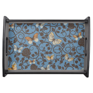 pattern with roses and butterfly serving tray