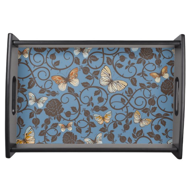 pattern with roses and butterfly serving tray (Front)
