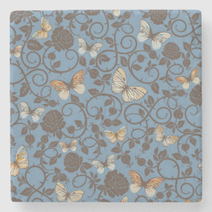 pattern with roses and butterfly stone coaster
