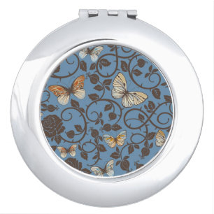 pattern with roses and butterfly vanity mirror