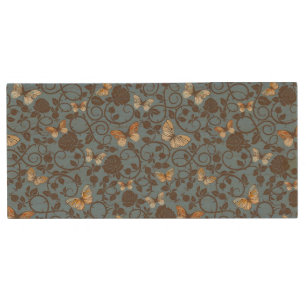 pattern with roses and butterfly wood flash drive