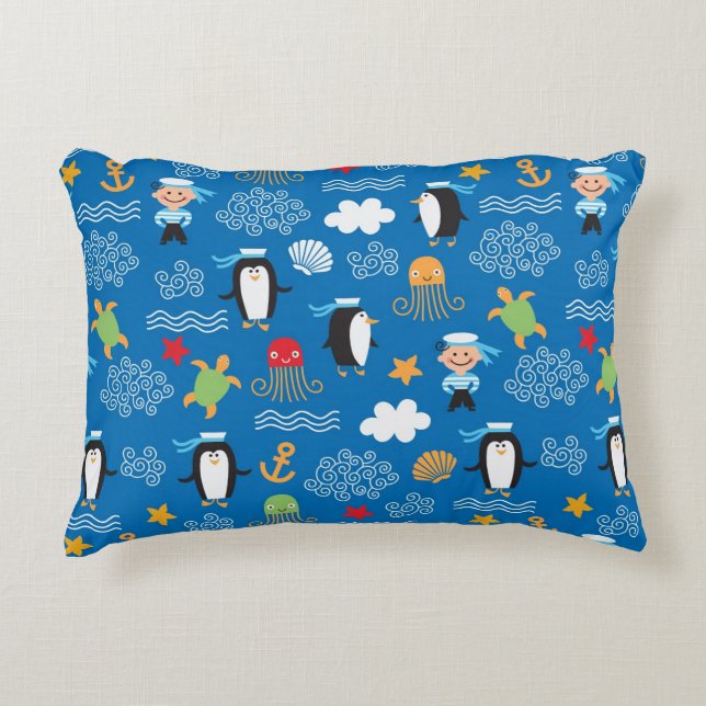 pattern with sea theme accent pillow (Front)