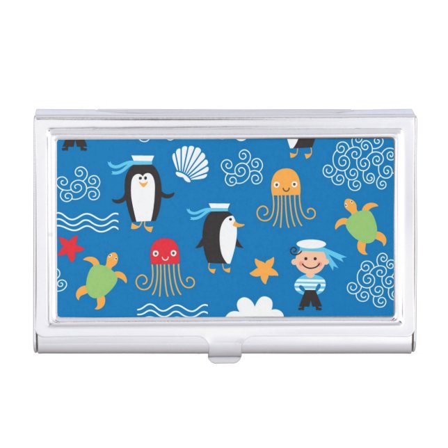 pattern with sea theme business card holder (Front)