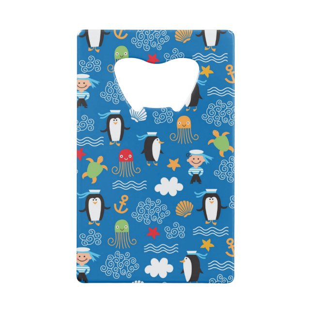 pattern with sea theme credit card bottle opener (Front)