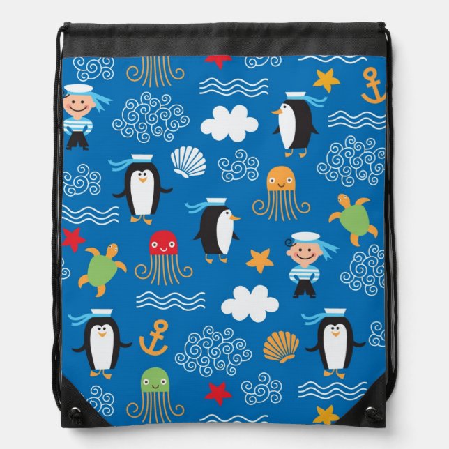 pattern with sea theme drawstring bag (Front)