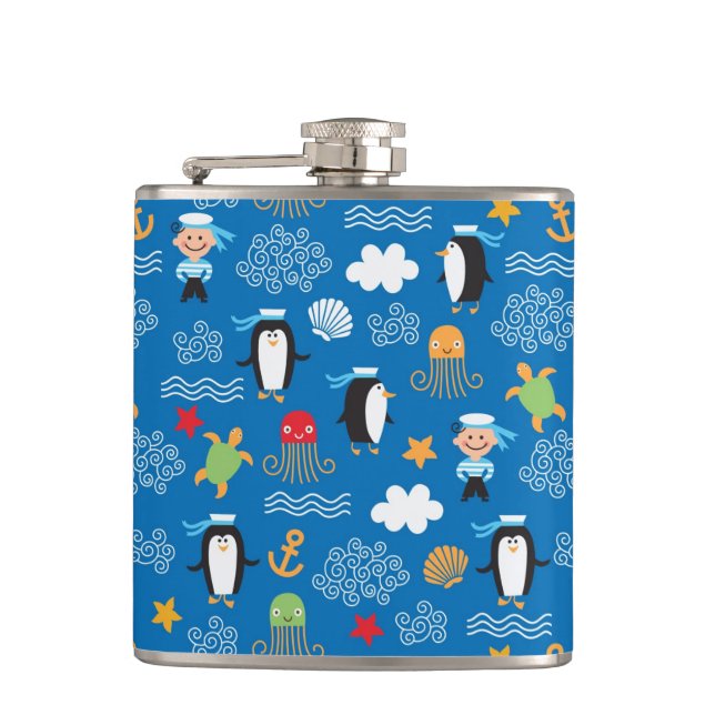 pattern with sea theme flask (Front)