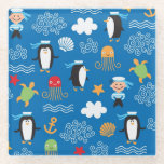 pattern with sea theme glass coaster