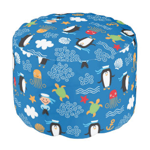 pattern with sea theme pouf