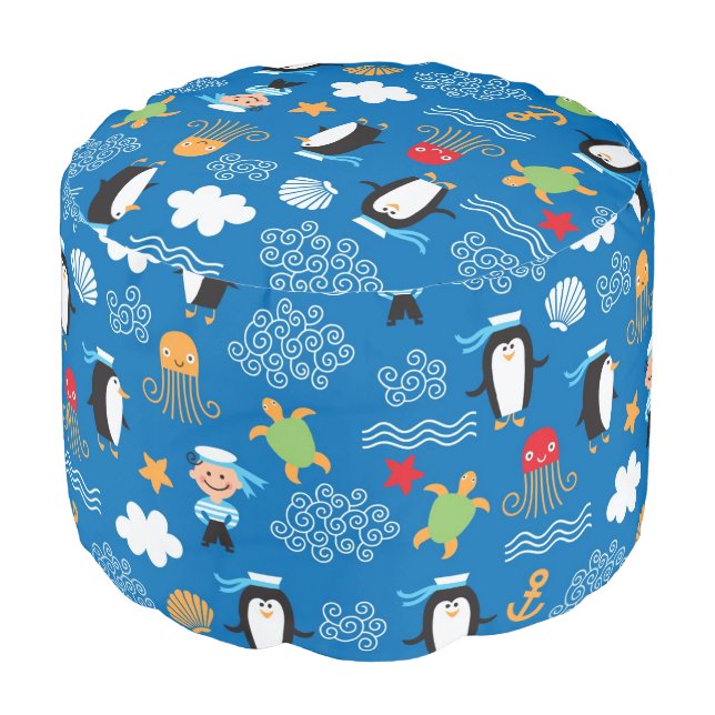 pattern with sea theme pouf (Angled Front)