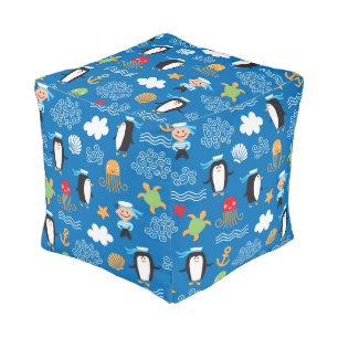 pattern with sea theme pouf