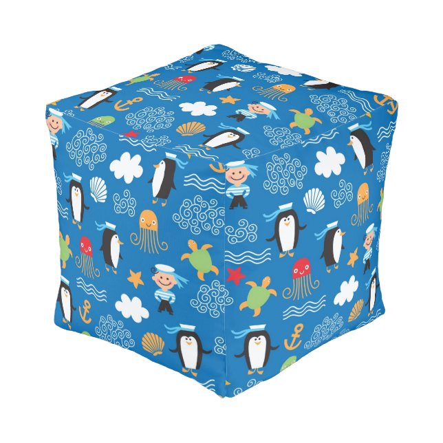 pattern with sea theme pouf (Angled Front)