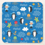 pattern with sea theme square paper coaster