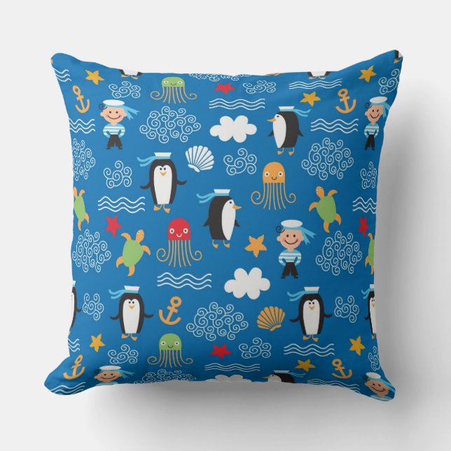 pattern with sea theme throw pillow (Front)