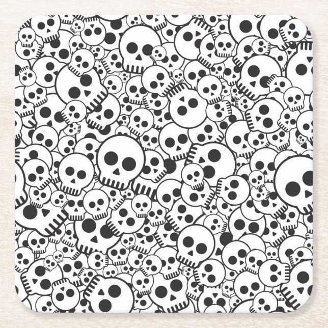 Pattern with skulls square paper coaster (Front)