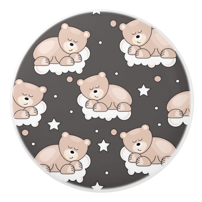 pattern with small bear sleeping ceramic knob (Front)
