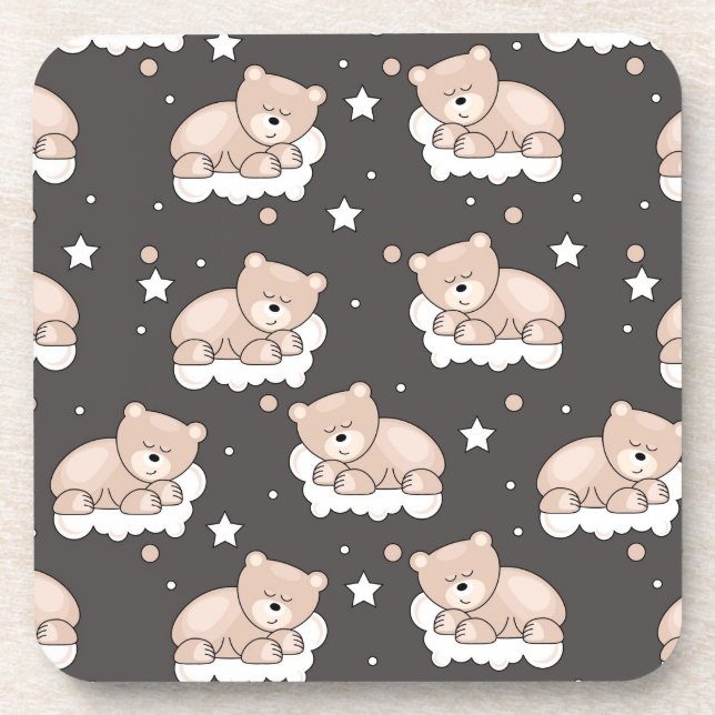 pattern with small bear sleeping drink coaster (Front)