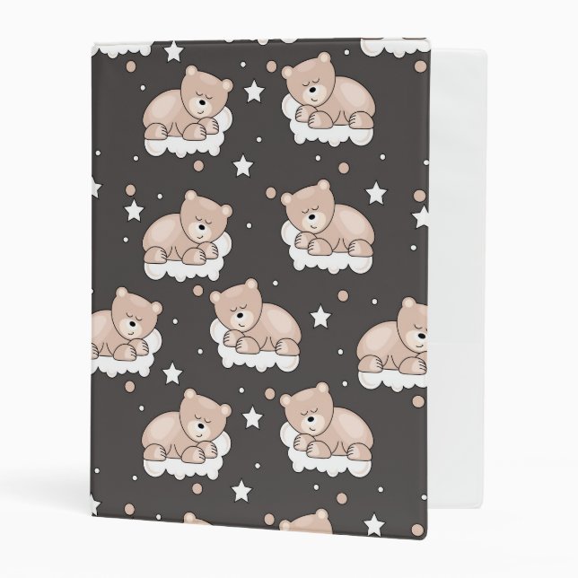 pattern with small bear sleeping mini binder (Front/Inside)