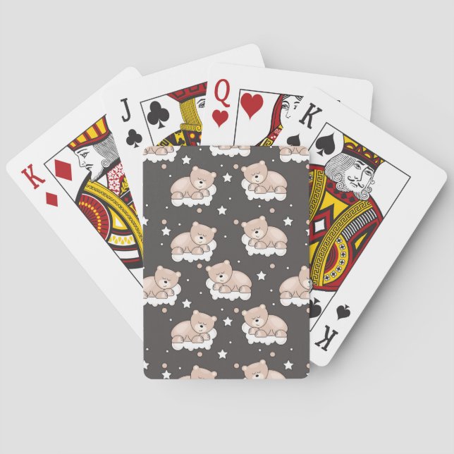 pattern with small bear sleeping poker cards (Back)