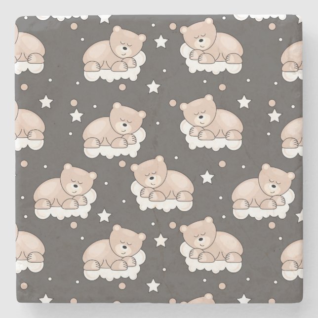 pattern with small bear sleeping stone coaster (Front)