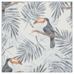 Pattern with toucan and gray palm leaves fabric