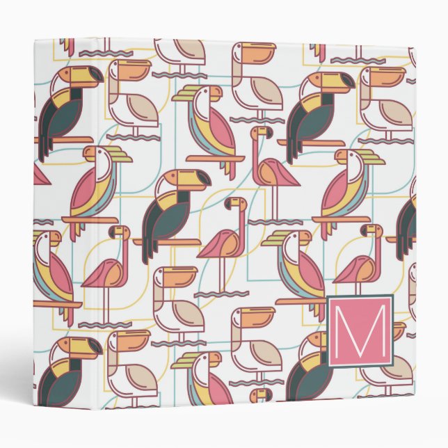 Pattern With Tropical Birds | Add Your Initial Binder (Front/Spine)