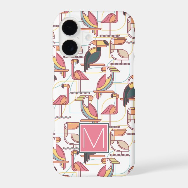 Pattern With Tropical Birds | Add Your Initial Iphone Case (Back)