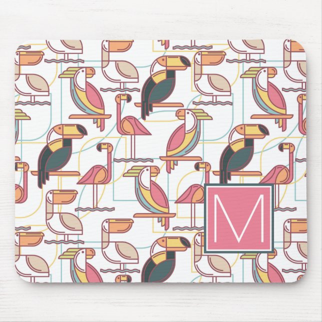 Pattern With Tropical Birds | Add Your Initial Mouse Pad (Front)