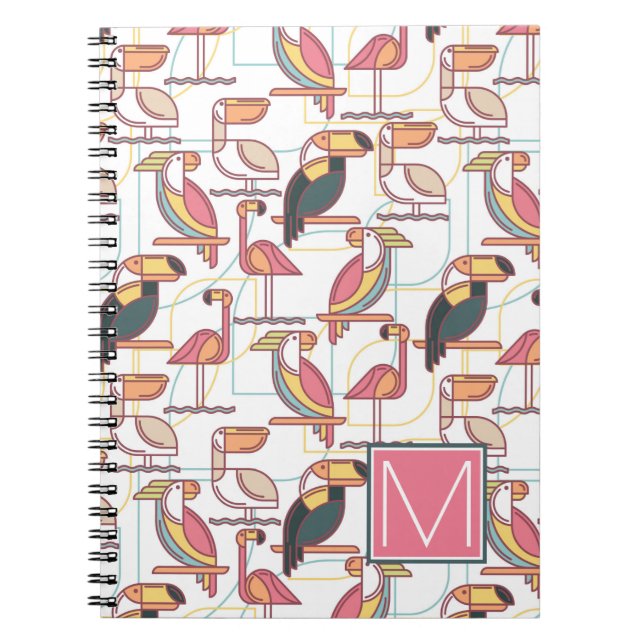 Pattern With Tropical Birds | Add Your Initial Notebook (Front)