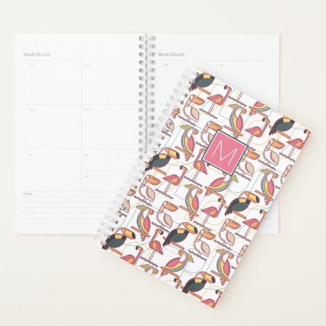 Pattern With Tropical Birds | Add Your Initial Planner (Display)