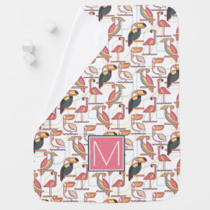 Pattern With Tropical Birds Add Your Initial Receiving Blanket