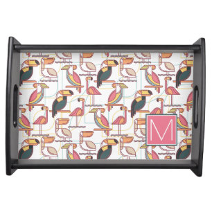 Pattern With Tropical Birds   Add Your Initial Serving Tray