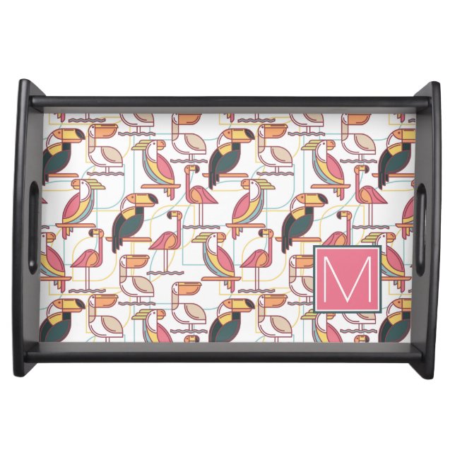 Pattern With Tropical Birds | Add Your Initial Serving Tray (Front)