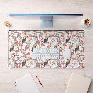 Pattern With Tropical Birds Desk Mat