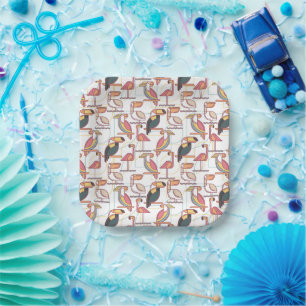 Pattern With Tropical Birds Paper Plates