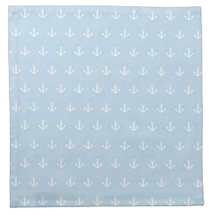 Pattern with white anchors on blue cloth napkin
