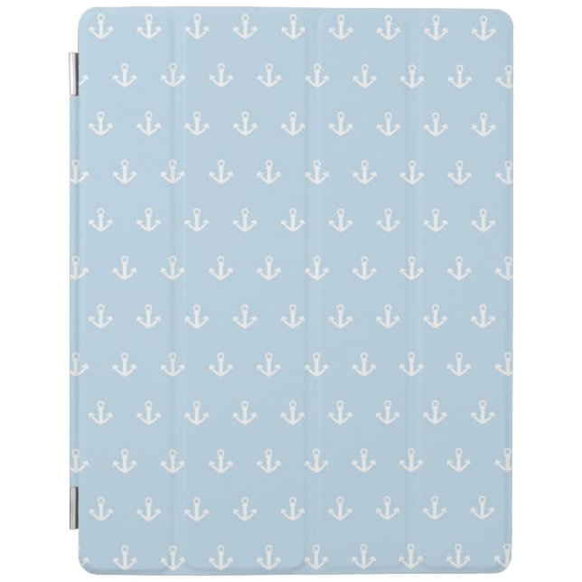 Pattern with white anchors on blue iPad smart cover (Front)