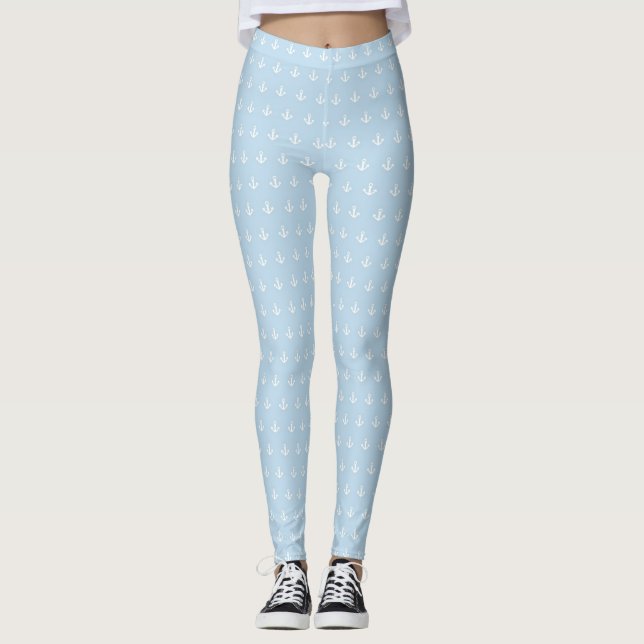 Pattern with white anchors on blue leggings (Front)
