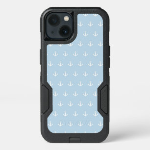 Pattern with white anchors on blue iPhone 13 case