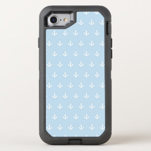 Pattern with white anchors on blue OtterBox defender iPhone SE/8/7 case